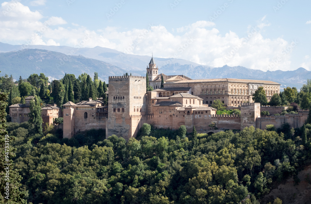 View of Alhambra Palace in Granada  in Spain