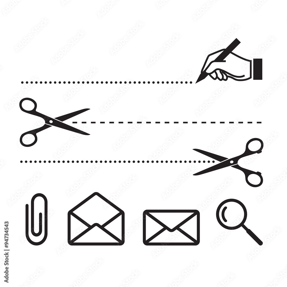 Scissors Cut Lines Icon Badge Place Cutting Stock Vector by
