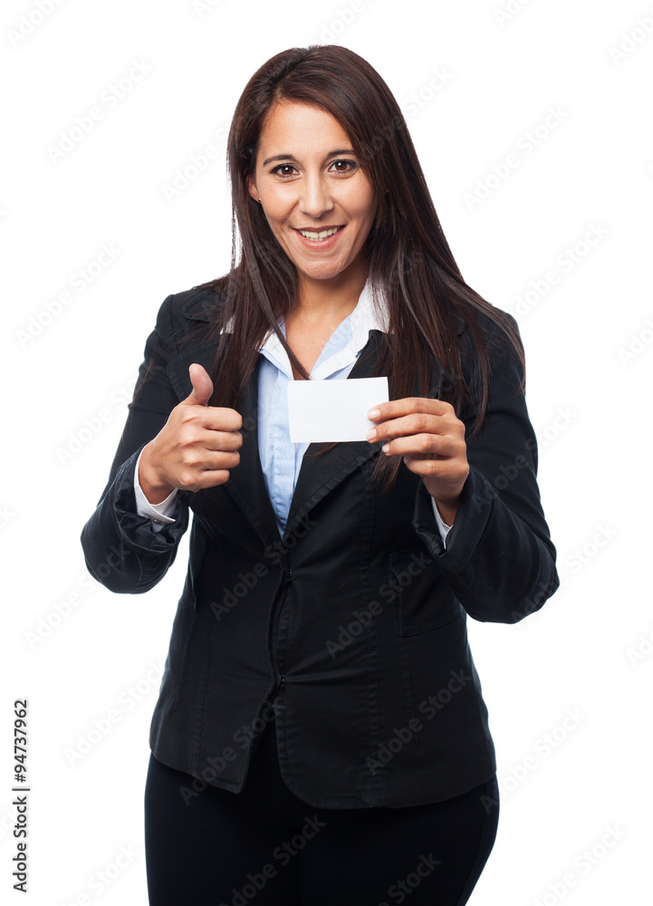 cool business woman with visit card cool business woman with visit card