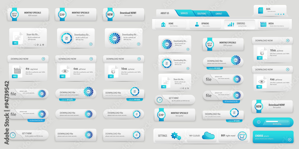 Blue online business buttons set