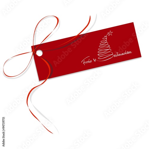 weihnachtliches Kärtchen - weihnachtlicher Anhänger mit Schriftzug Frohe Weihnachten und Tannenbaum mit Stern