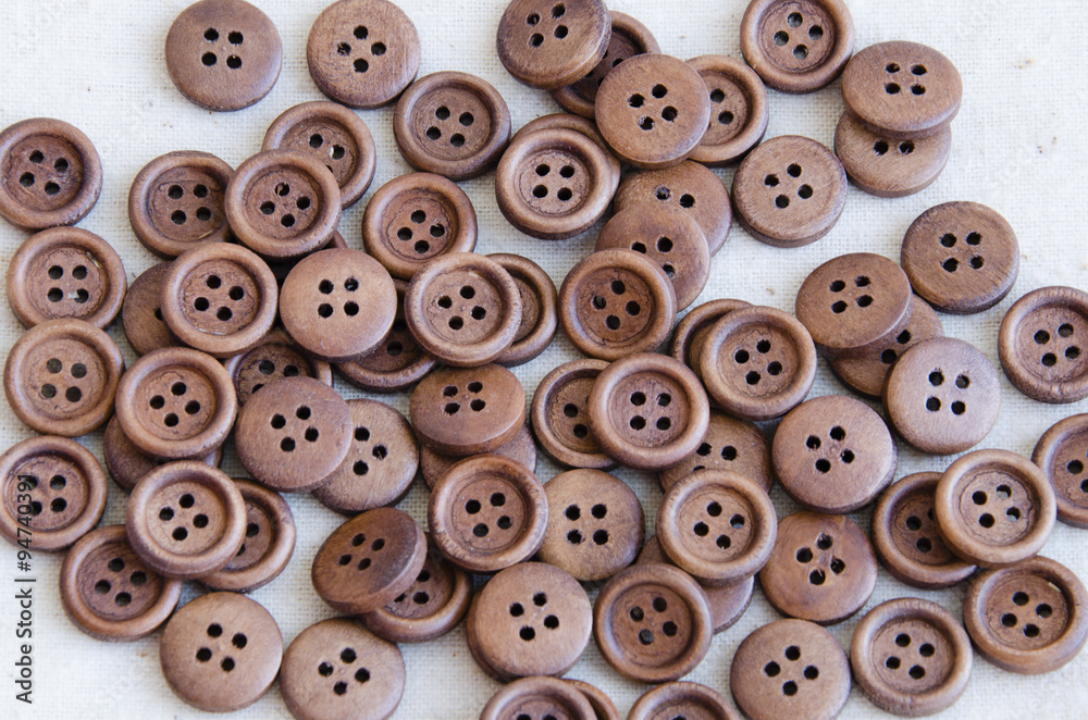 A scattering of wooden buttons A scattering of wooden buttons