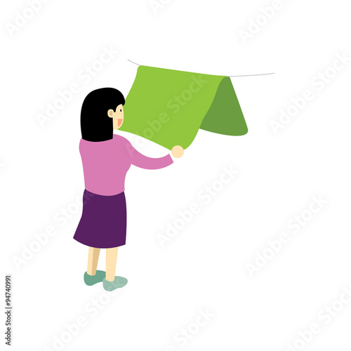 Woman drying clothes vector Illustration 