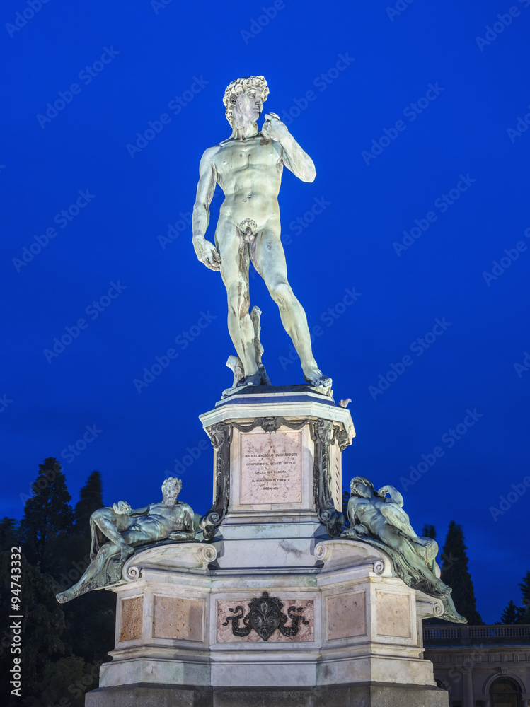 sculpture of David in twilight in Florence sculpture of David in twilight in Florence