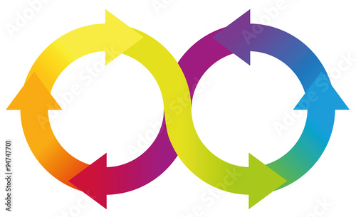 Infinity symbol with colorful arrow circuit. Illustration over white background.