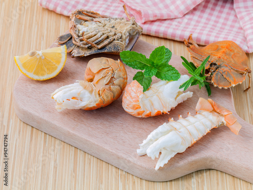 Boiled Flathead lobster, Lobster Moreton Bay bug, Oriental flath photo