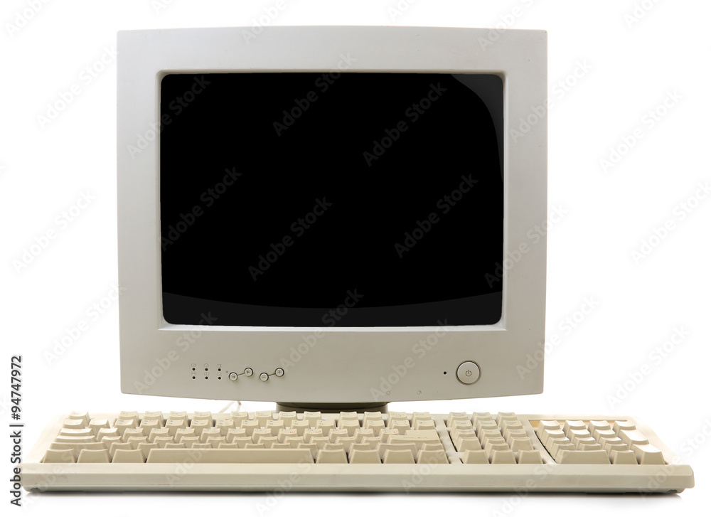 Old computer monitor and keyboard isolated on white Old computer monitor and keyboard isolated on white