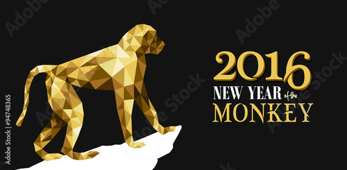 Happy chinese new year monkey gold low poly ape