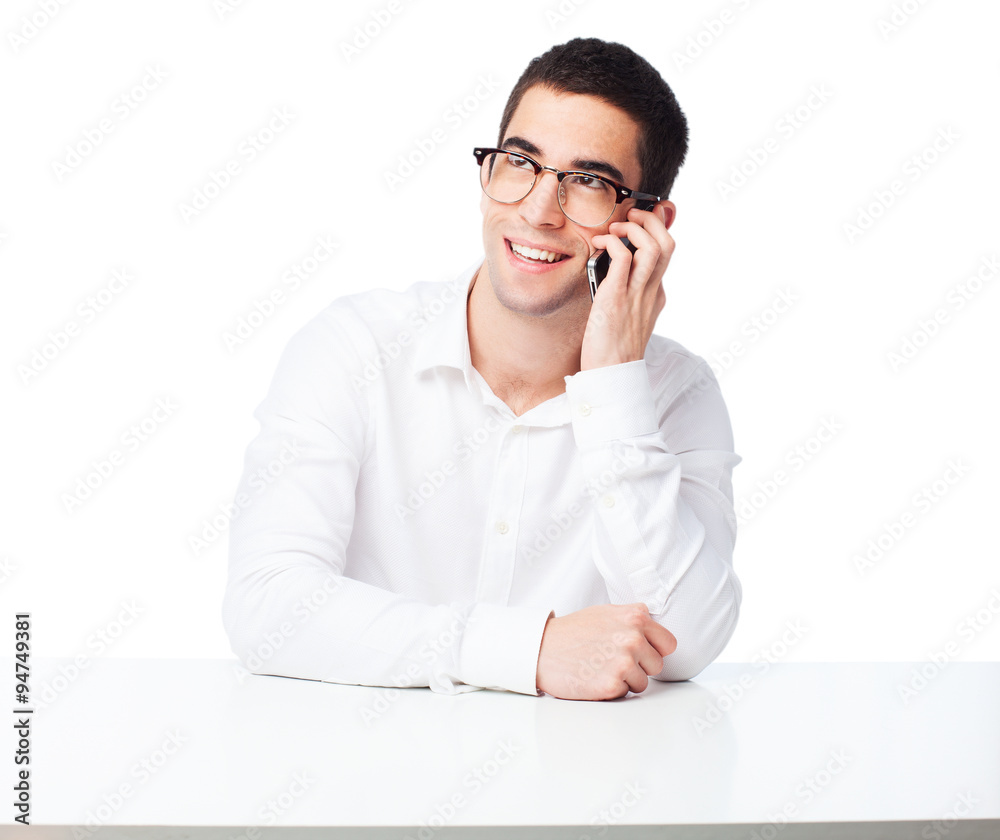 man calling on telephone