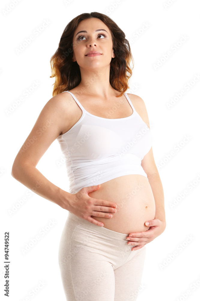 Young happy pregnant woman isolated on white background Young happy pregnant woman isolated on white background