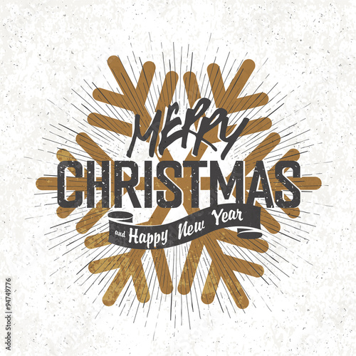 Merry Christmas Vintage Monochrome Lettering with snowflake symb