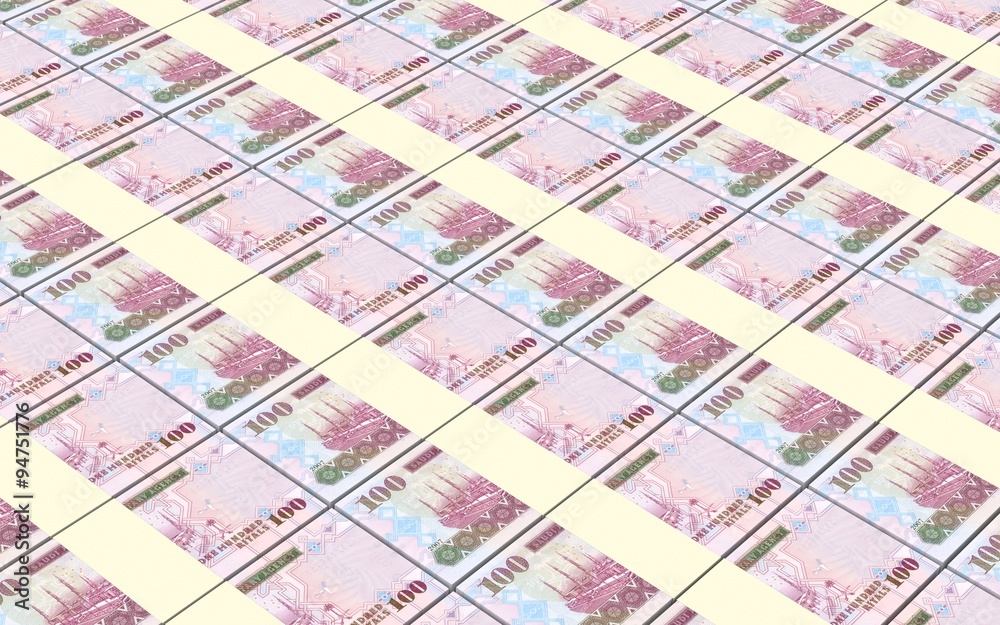 Saudi Arabia rials bills stacked background. Computer generated 3D photo rendering.