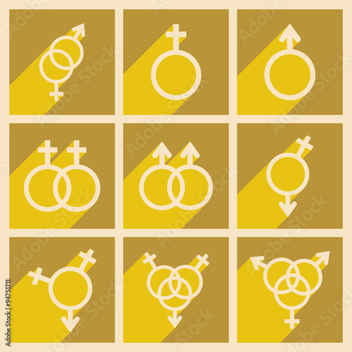 Flat with shadow concept and mobile application equality of the sexes