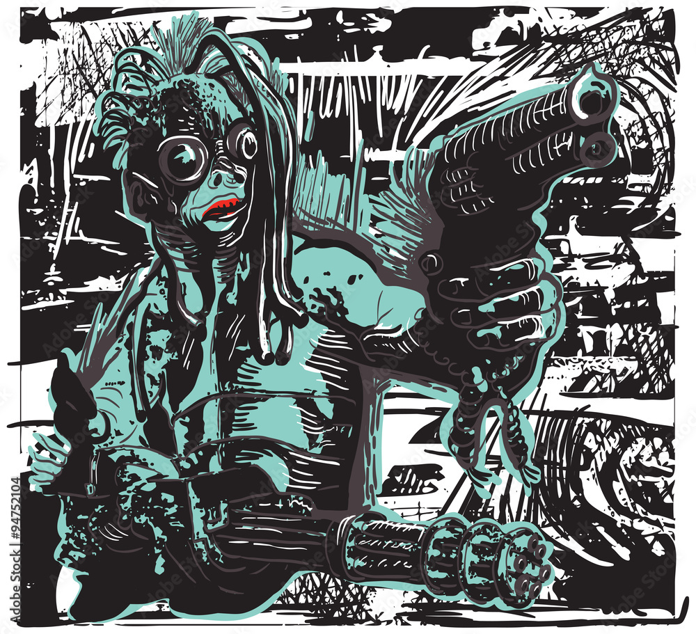 Obraz premium Monster, Creature, with the Guns - Freehand, Vector
