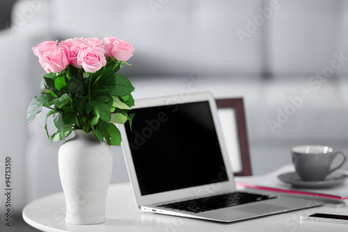 Comfortable workplace at home with laptop