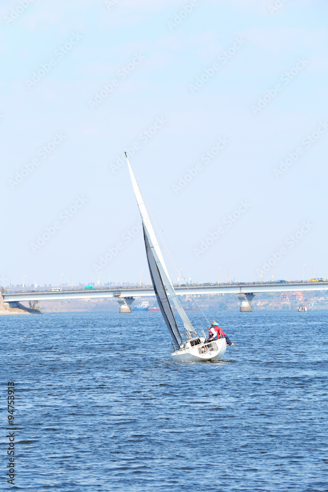 Fototapeta premium Sailing yacht on river