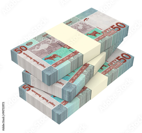 Sudanese pounds bills isolated on white background. Computer generated 3D photo rendering.