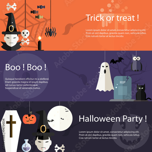 Set of Halloween flat design modern banners