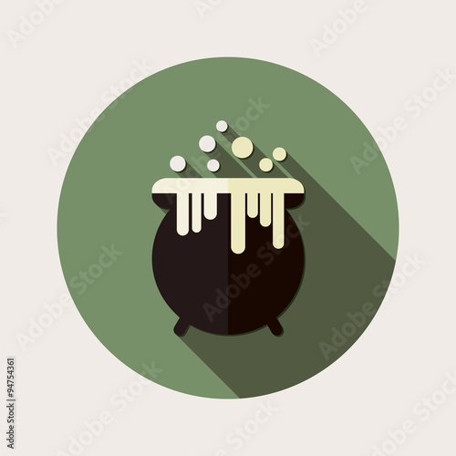 Flat design witch pot icon with long shadow