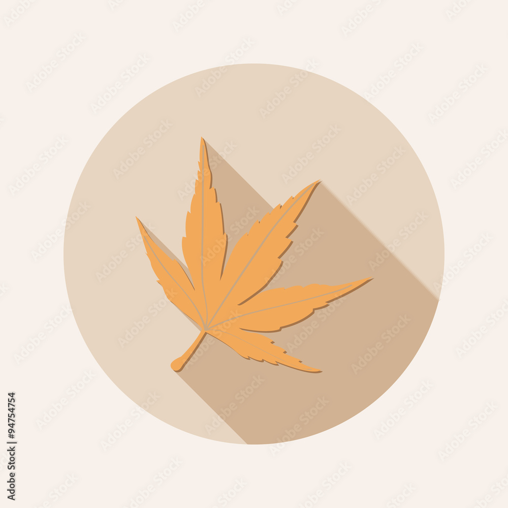 Flat design autumn leaf icon with long shadow Flat design autumn leaf icon with long shadow