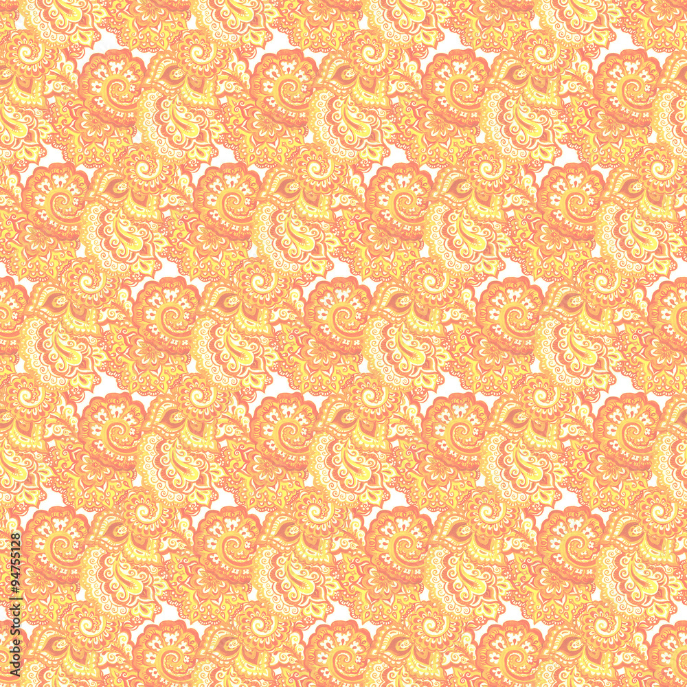 Endless indian pattern with traditional ornament in orange color 