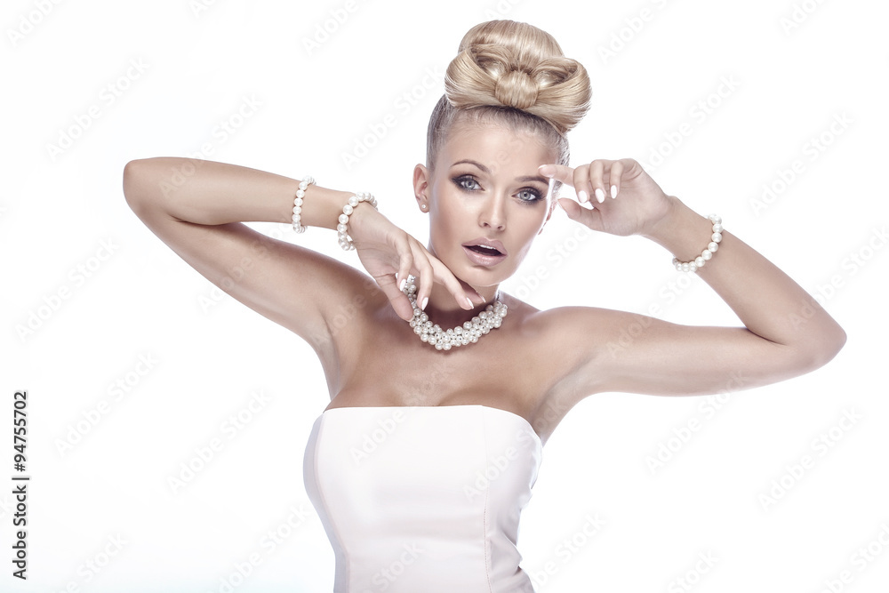 Beauty portrait of elegant blonde lady.