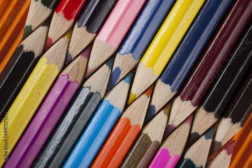 colouring pencils shot close-up diagonally 