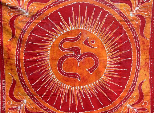 Tapestry for Sale at a Street Market with "Om" Symbol