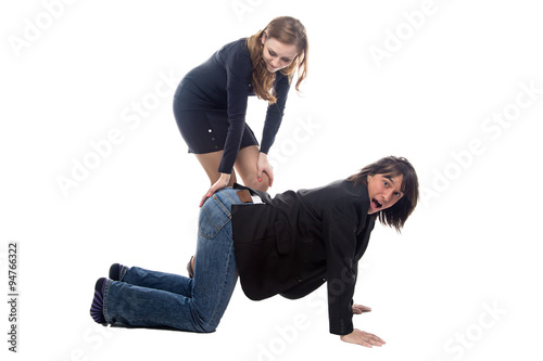 Photography Woman hitting man in black jacket