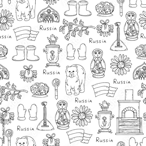 Pattern with symbols of Russia on white color