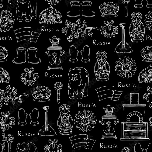 Pattern with symbols of Russia on black color