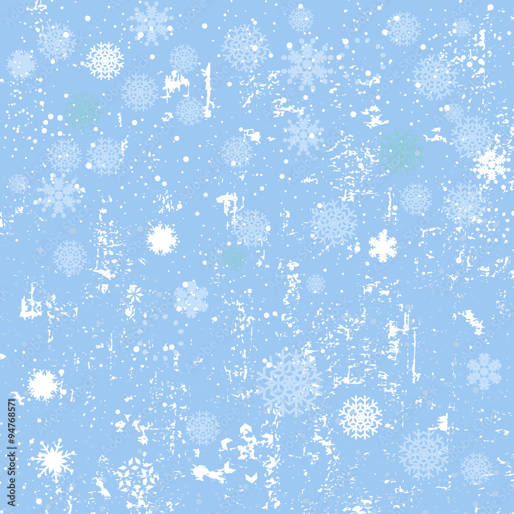 Winter seamless background with snowflakes and snow