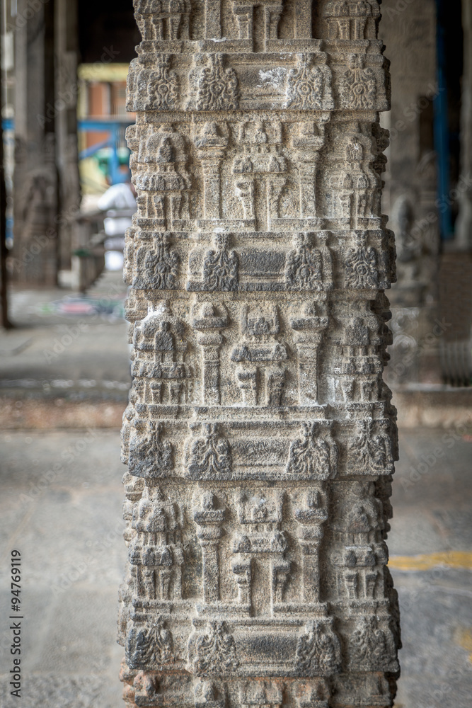 Hindu temple pillar, Kanchipuram, India