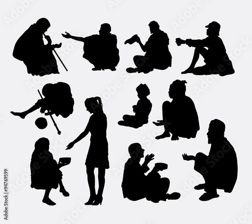 Male and female beggar silhouette. Good use for symbol, logo, web icon, game elements, mascot, or any design you want. Easy to use. photo