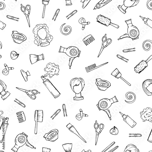 Pattern on the theme of barber shop on white color