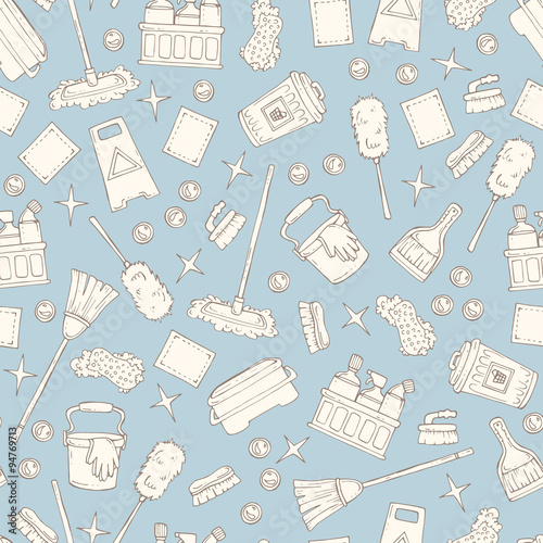 Pattern on the theme of cleaning services company on gray color