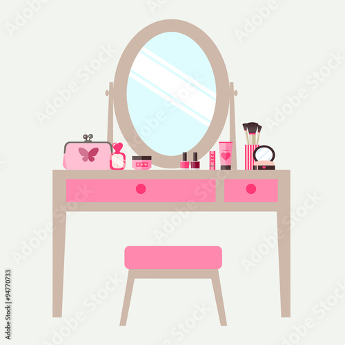 flat dressing table with cosmetics. vector illustration