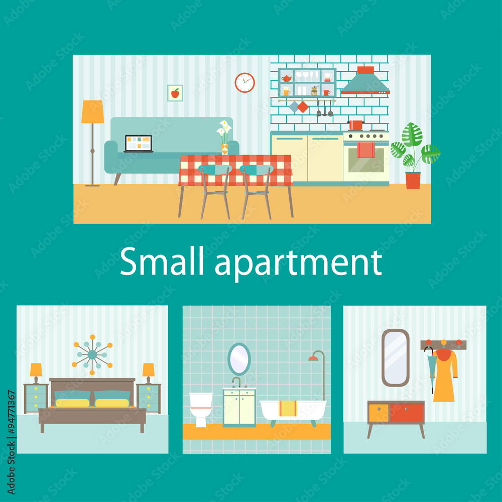 flat small apartment interior. vector illustration