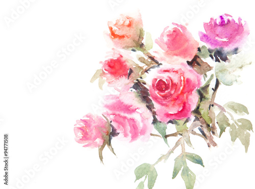 Beautiful roses watercolor painting