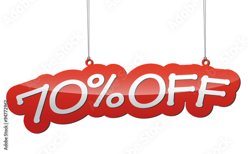 red vector illustration - background tag seventy percent discoun