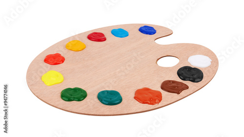 Wooden art palette with paints