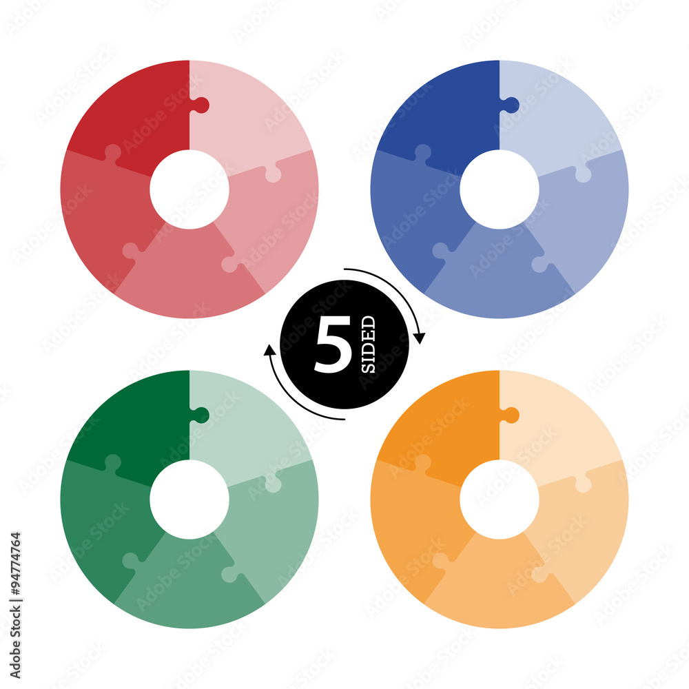 Flat monocolor puzzle presentation infographic charts in right clockwise rotation isolated on white background. Vector graphic template. Flat monocolor puzzle presentation infographic charts in right clockwise rotation isolated on white background. Vector graphic template.