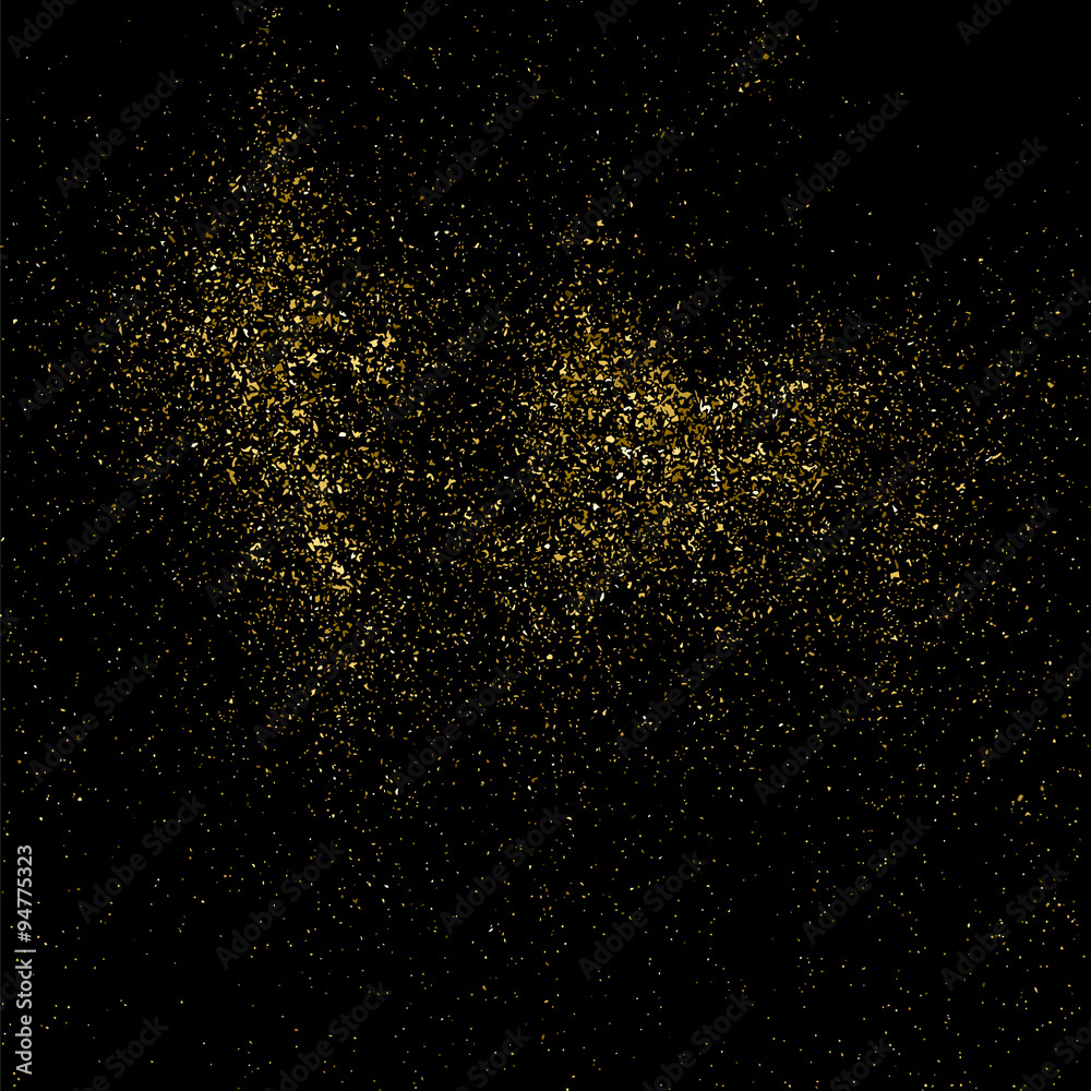 Gold glitter texture on a black background. Golden explosion of confetti. Golden grainy abstract  texture on a black  background. Design element. Vector illustration,eps 10.