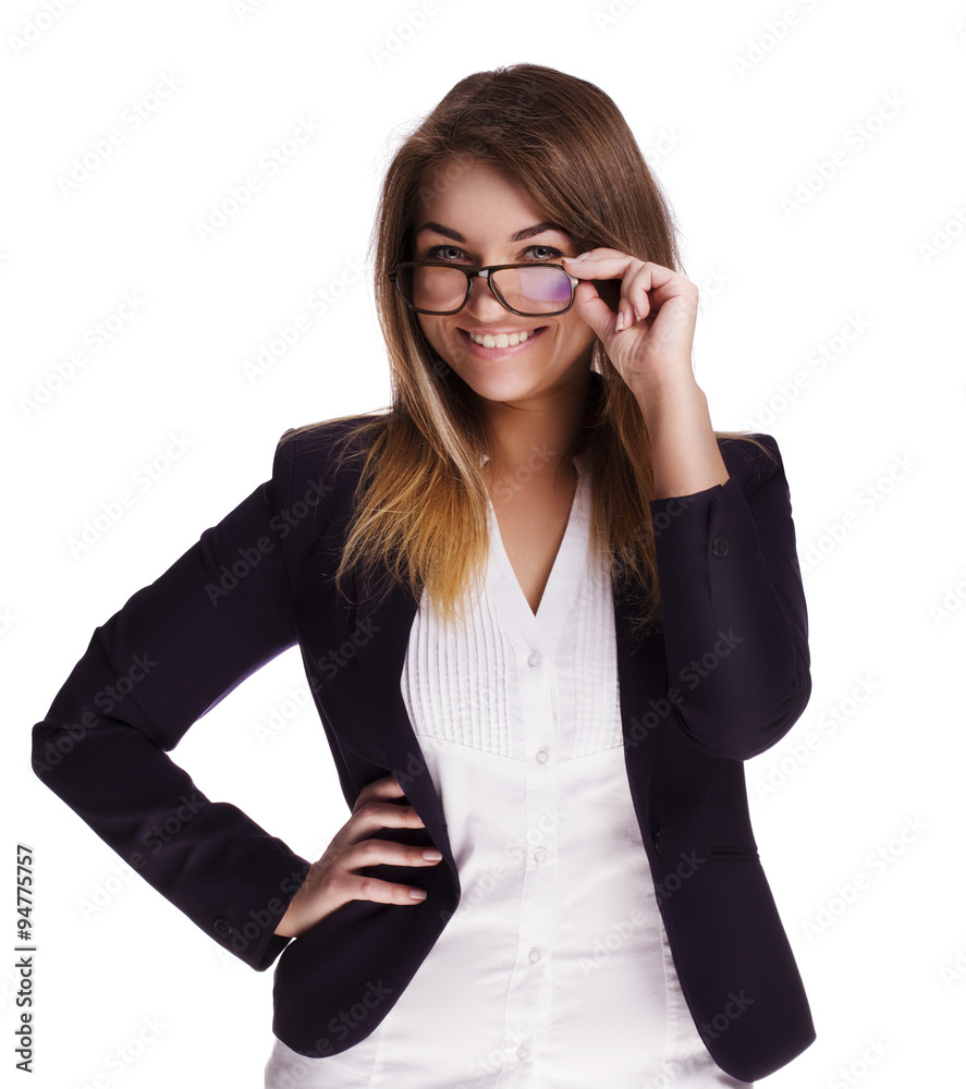 Beautiful girl with glasses and a business suit