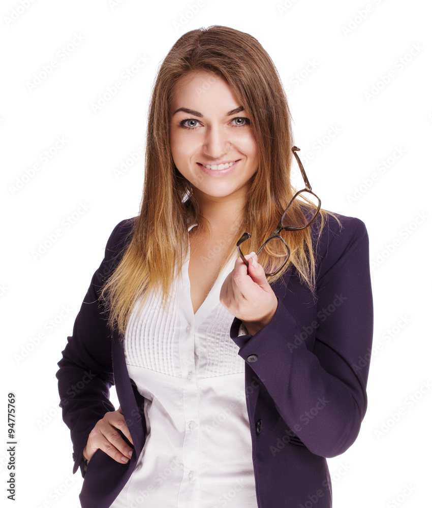 Beautiful girl with glasses and a business suit