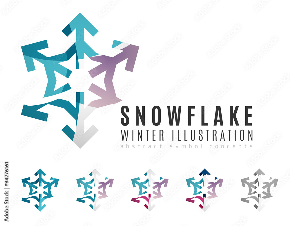 Set of abstract colorful snowflake logo icons, winter concepts, clean modern geometric design Set of abstract colorful snowflake logo icons, winter concepts, clean modern geometric design