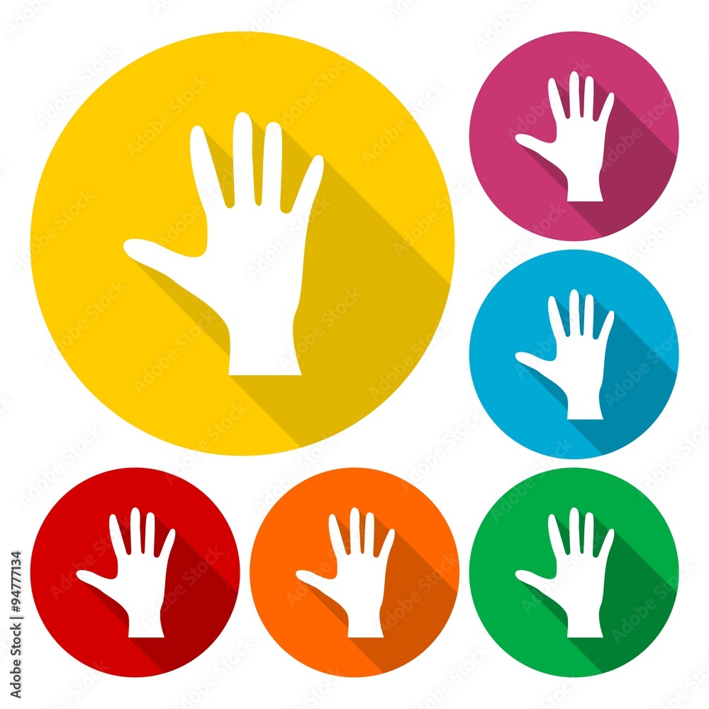 Obraz premium Hand vector icons set with long shadow