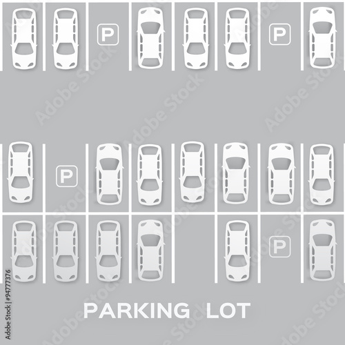 Top View Parking lot design - - cut from paper concept. Many cars parked. Vector illustration - eps10