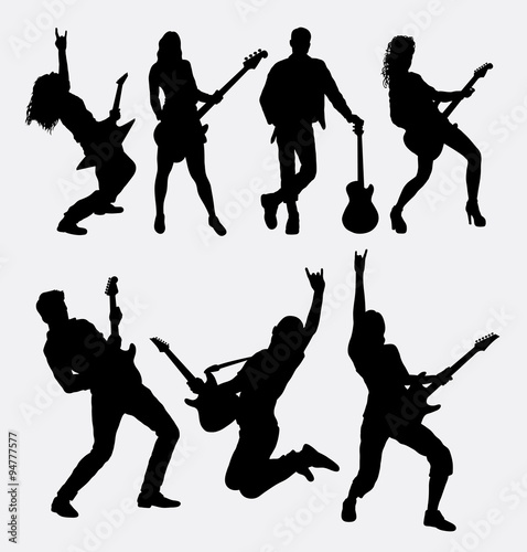 Guitarist male and female silhouette. Good use for symbol, web icon, logo, game element, mascot, or any design you want. Easy to use.