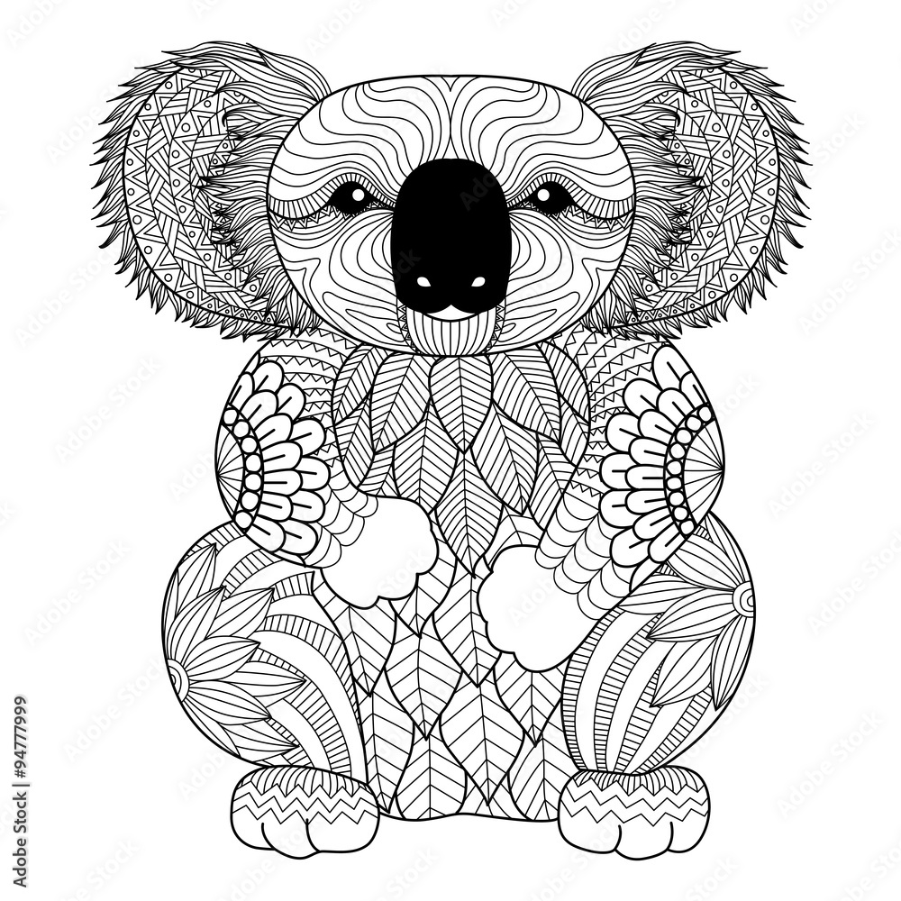 Fototapeta premium Drawing zentangle Koala for coloring page, shirt design effect, logo, tattoo and decoration.